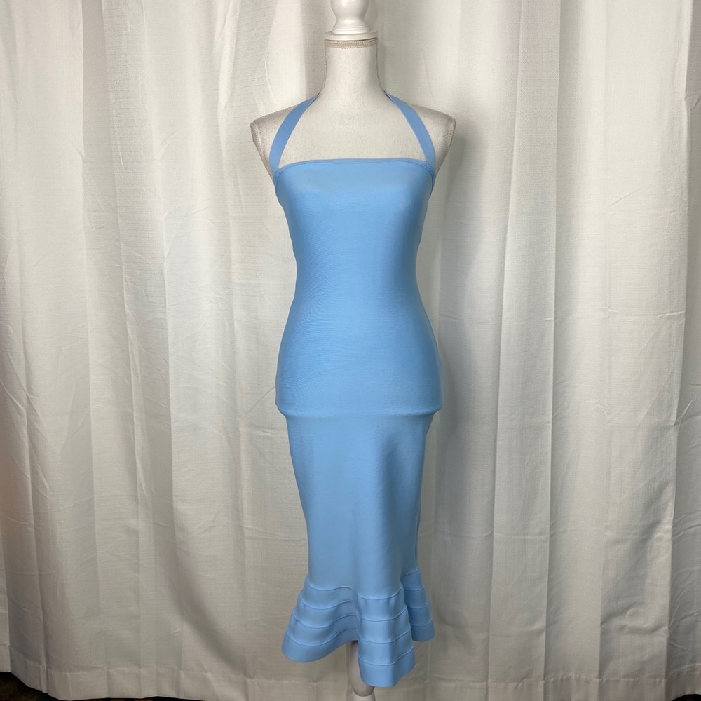 House of CB Light Blue Ruffled Hem Bandage Dress